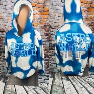 Astroworld Tie Dye Hoodie Blue White Travis‎ Scott Tour Sweatshirt Medium Tour